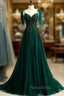 Dark Green Tulle Spaghetti Straps Beading Formal Prom Dresses