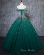 Dark Green Tulle Sweetheart Sparkle Party Dresses, Sweet 16 Dresses