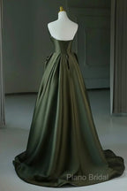 Dark Green V-Neckline Satin Long Formal Prom Dresses, Dark Green Party Dresses