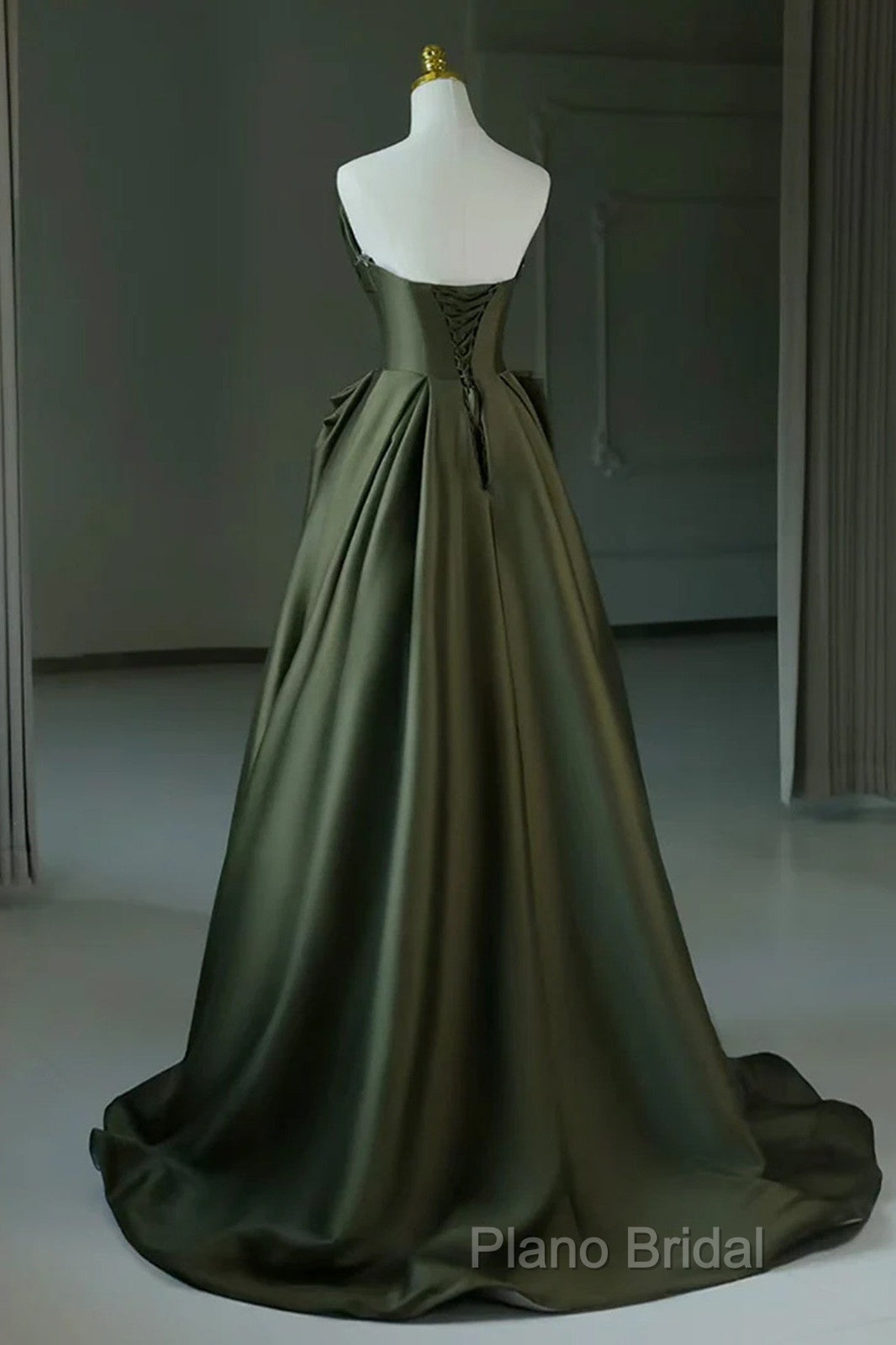 Dark Green V-Neckline Satin Long Formal Prom Dresses, Dark Green Party Dresses