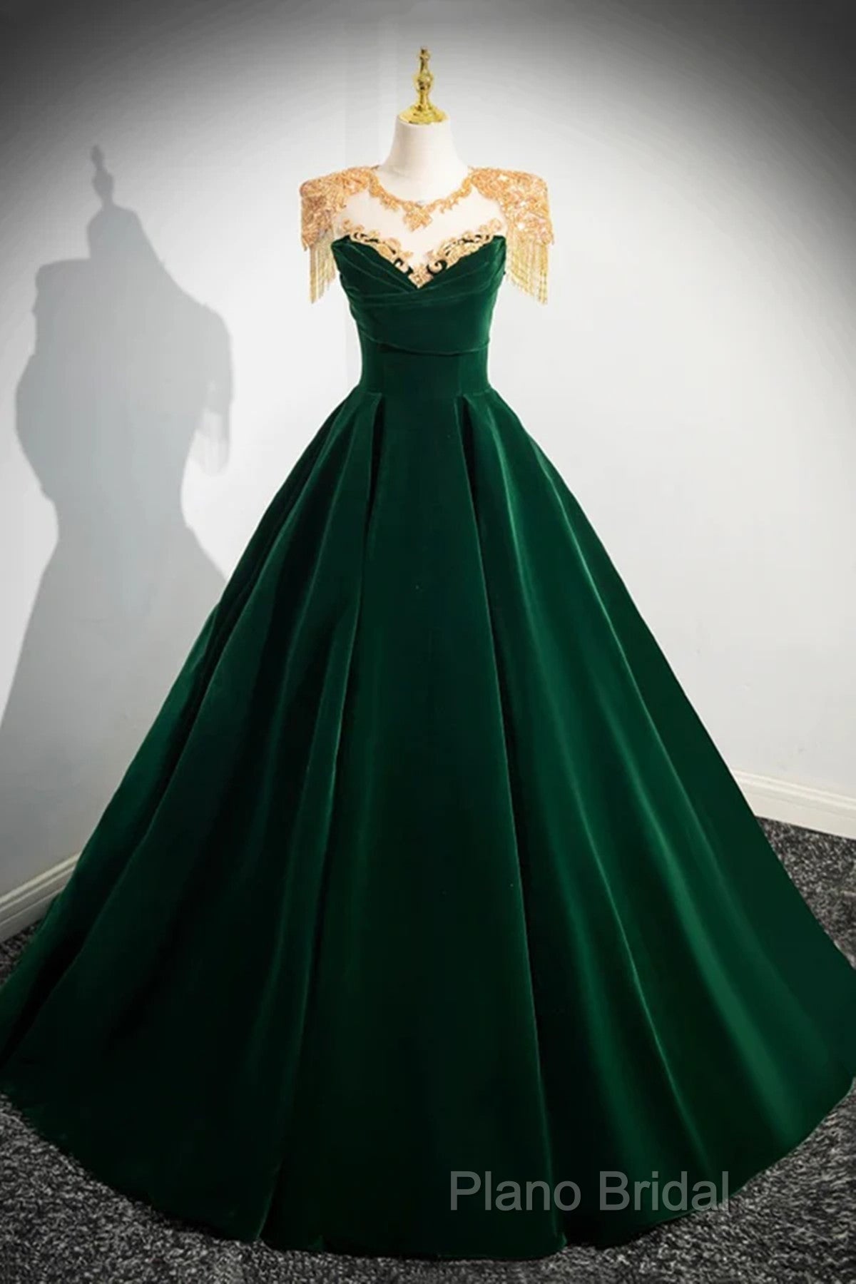 Dark Green Velvet A-Line Long Formal Prom Dresses, Dark Green Formal Party Dresses Secondary image