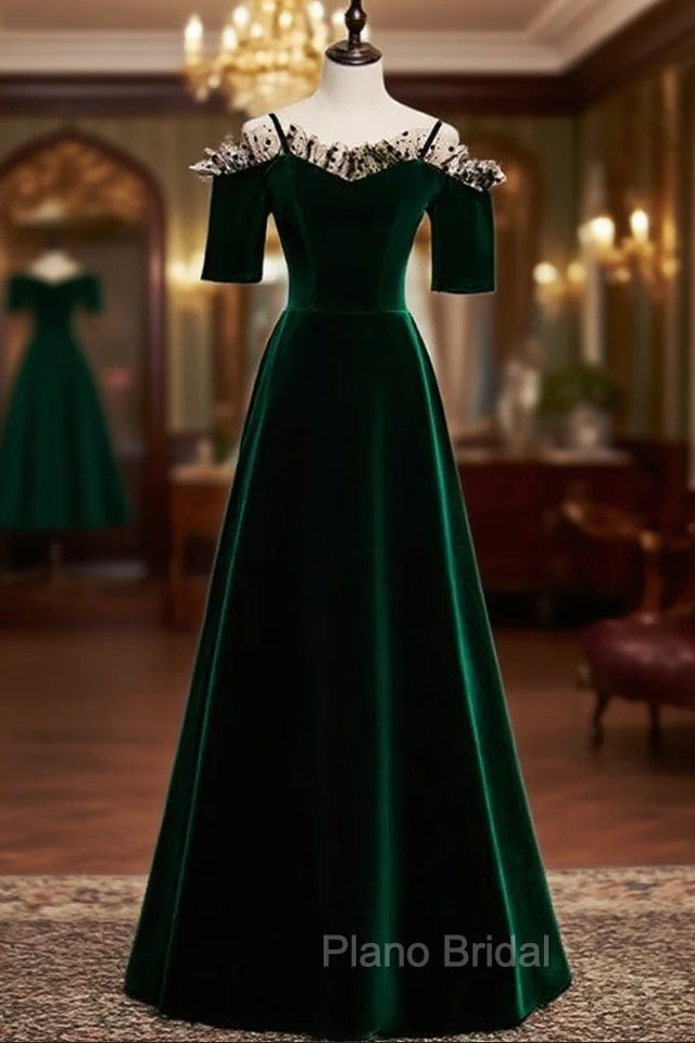 Dark Green Velvet Spaghetti Straps Formal Prom Dresses Main image
