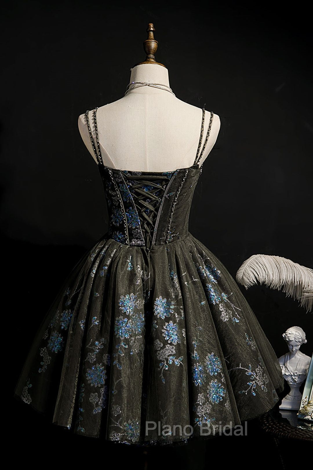 Dark Grey Sequins Lace Up Short Tulle Homecoming Dresses, Grey Party Dresses