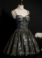 Dark Grey Sequins Lace Up Short Tulle Homecoming Dresses, Grey Party Dresses