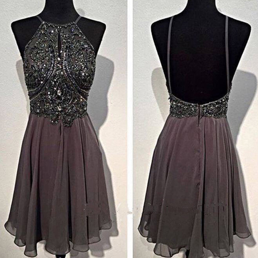 Dark grey sparkly special vintage open back sexy popular homecoming Formal Prom Dresses Main image