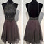 Dark grey sparkly special vintage open back sexy popular homecoming Formal Prom Dresses