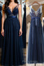 Dark Navy Blue Lace Formal Prom Dresses, Dark Navy Blue Lace Formal Bridesmaid Dresses