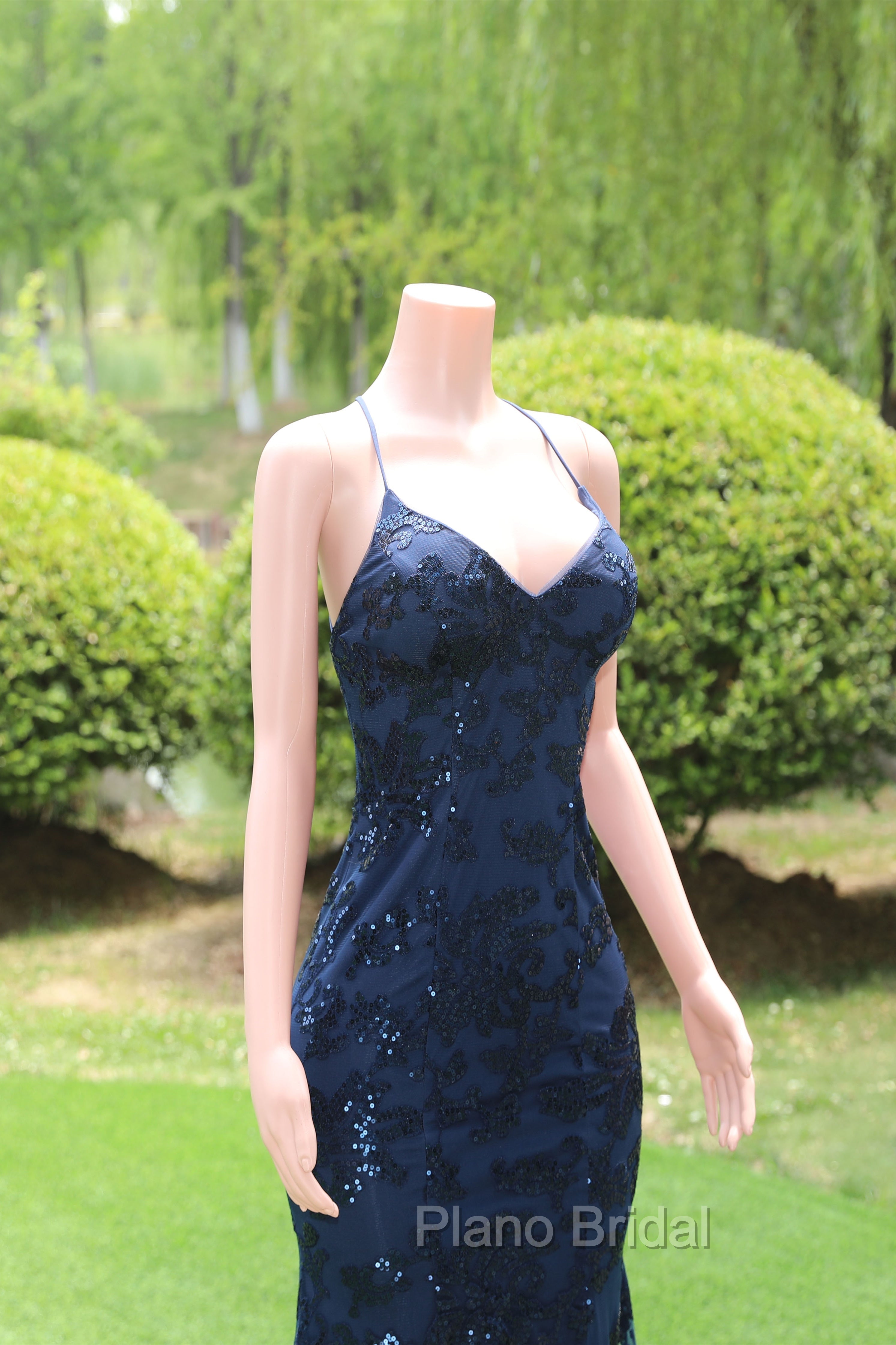 Dark Navy Blue Formal Prom Dresses Sequins Mermaid Tulle Long Evening Dresses Spaghetti Straps