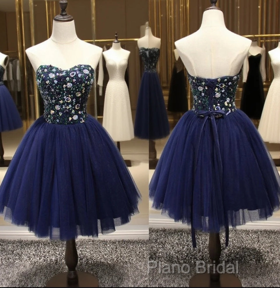Dark Navy Blue Short Dresses With Sequin Bodice For Juniors Homecoming Dresses Main image