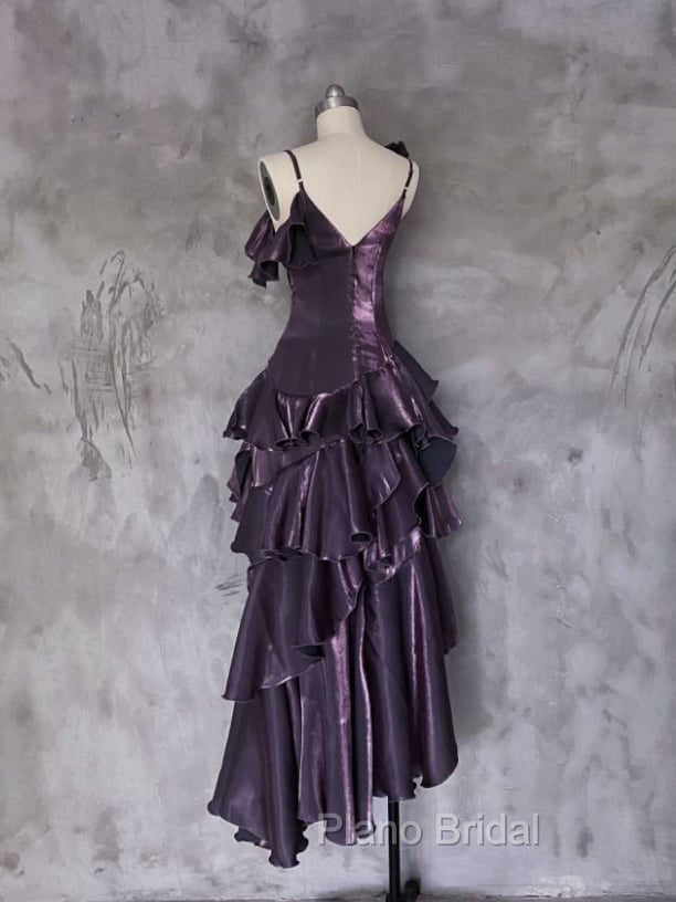 Dark Purple Asymmetrical Layered Flounce Spaghetti Strap Dresses Evening Gown Secondary image