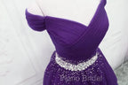 Dark Purple Beaded Tulle Off Shoulder Party Dresses Purple Junior Formal Prom Dresses Formal Prom Dresses shops