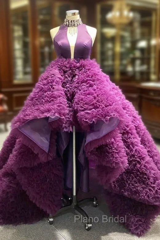 Dark Purple High Neck Crystal Formal Prom Dresses