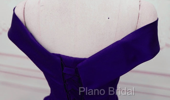 Dark Purple Off Shoulder Satin Long Formal Gown, Formal Prom Dresses Secondary image