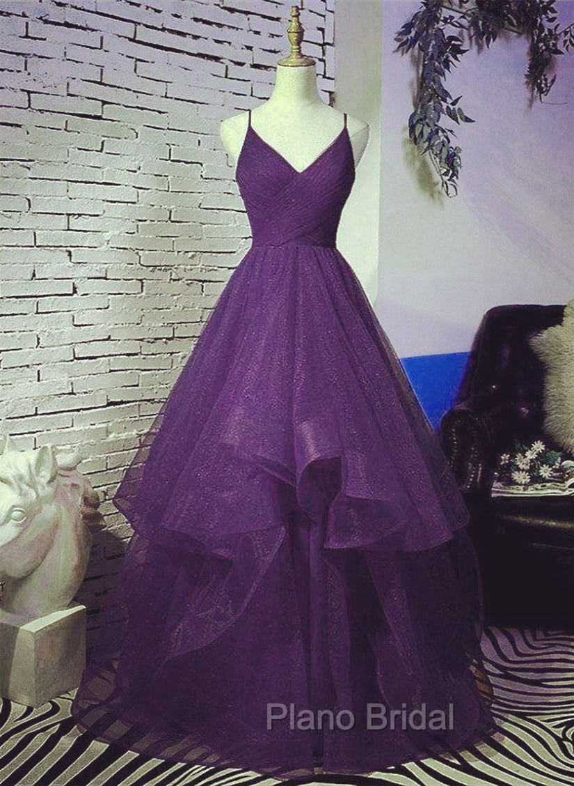 Dark Purple Tulle Layers Formal Gown, Purple Evening Party Dresses Secondary image