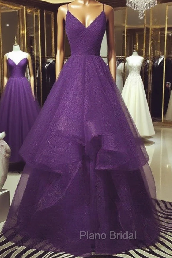Dark Purple Tulle Layers Formal Gown, Purple Evening Party Dresses Main image