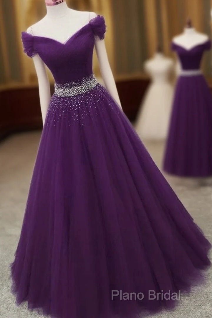 Dark Purple Tulle Long Formal Prom Dresses, Beautiful Junior Formal Prom Dresses Main image