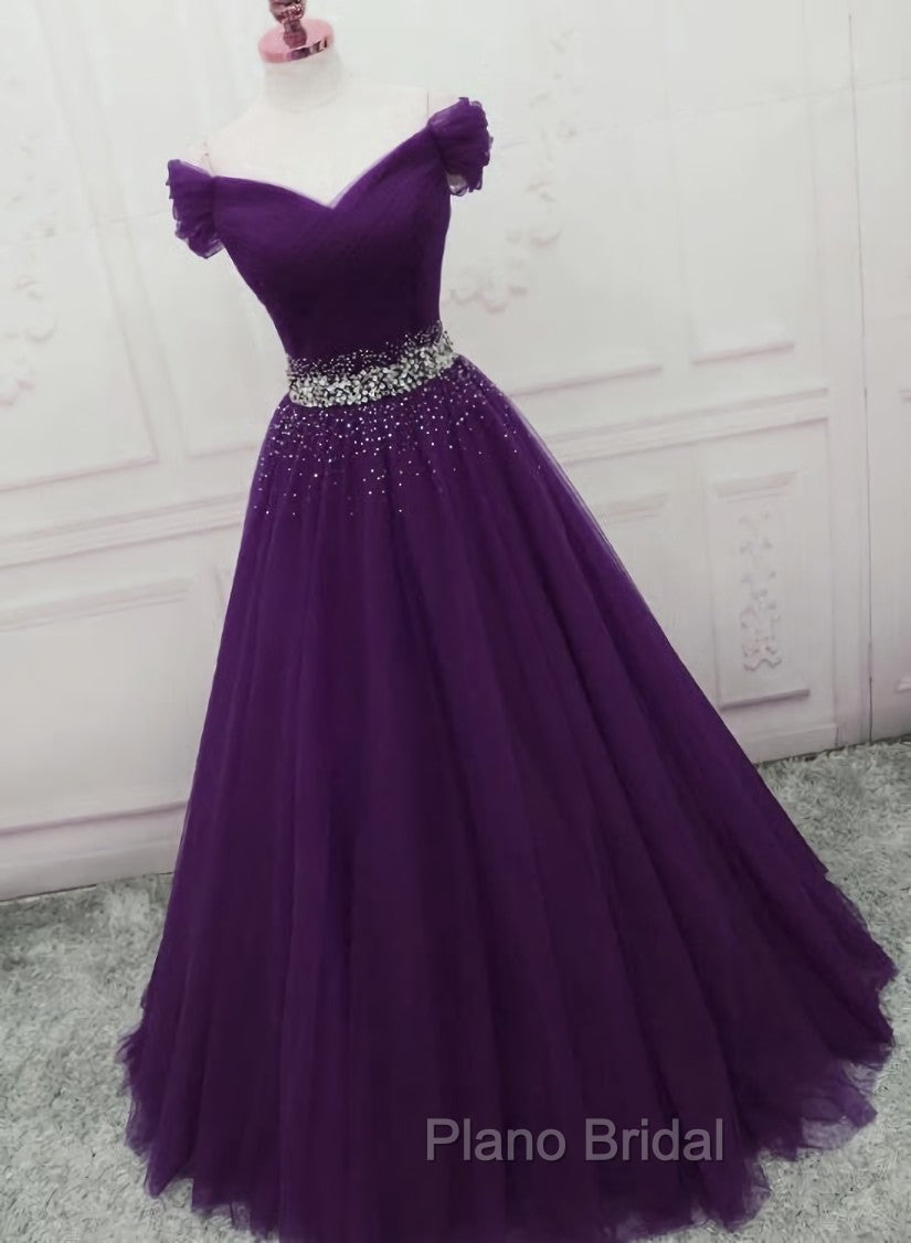 Dark Purple Tulle Long Formal Prom Dresses, Junior Formal Prom Dresses Secondary image
