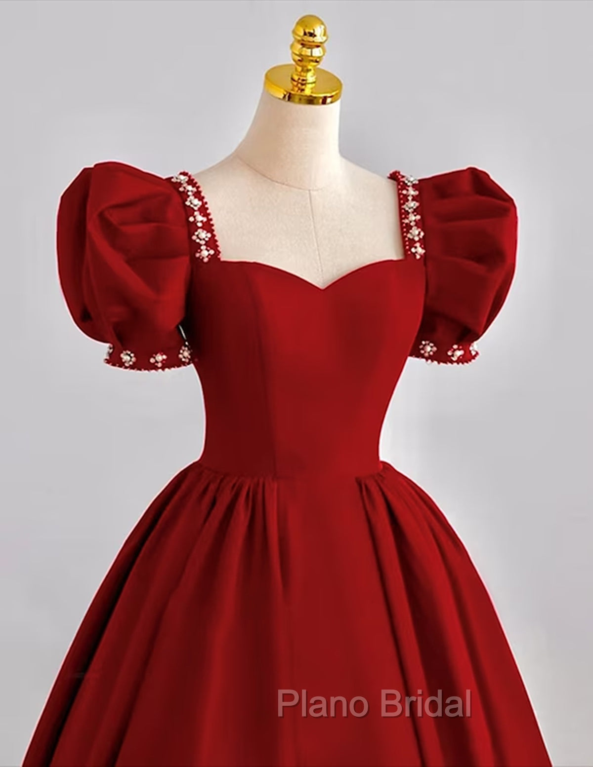 Dark Red Beaded Short Sleeves Tea Length Party Dresses, Dark Red Formal Dresses Formal Prom Dresses Secondary image