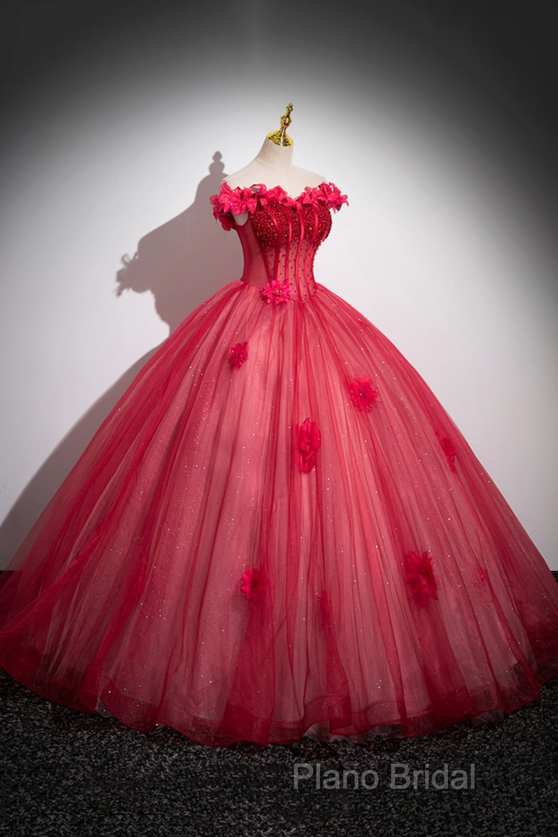 Dark Red Beading Formal Prom Dresses With Corset, Off The Shoulder Short Sleeve Floor-Length Party Dresses