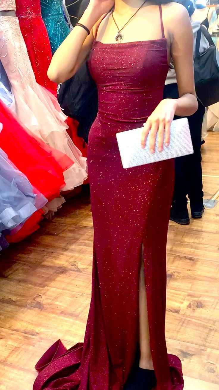 Burgundy Sparkly Glitter Formal Prom Dresses Long Formal Evening Dresses