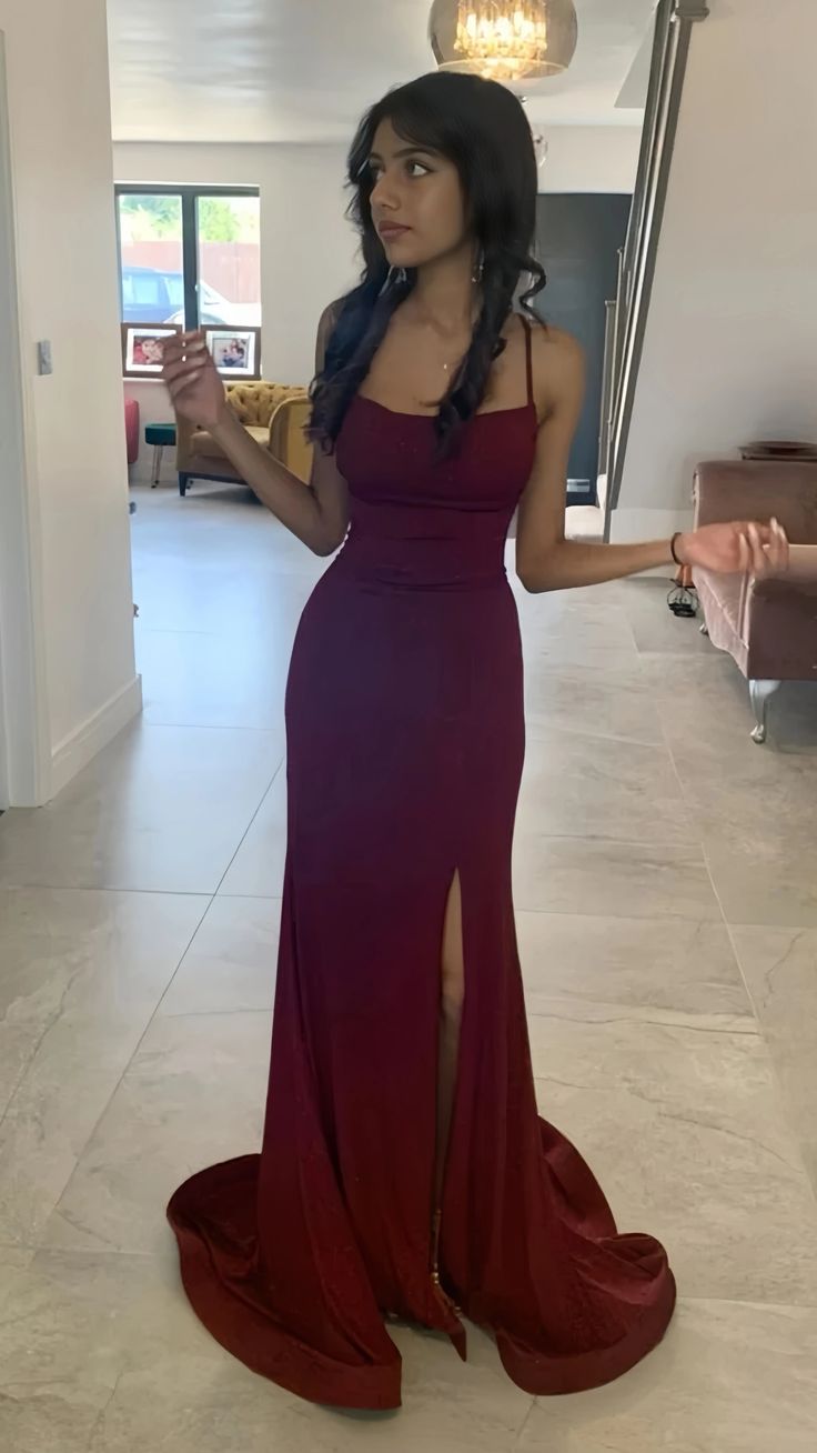 Burgundy Sparkly Glitter Formal Prom Dresses Long Formal Evening Dresses