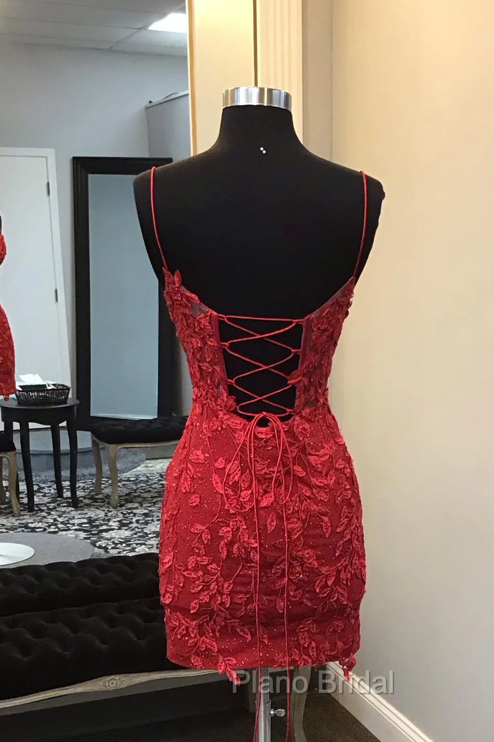 Dark Red Homecoming Dresses, Corset Tight Short Mini Dresses with Appliques Secondary image