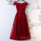 Dark Red Lace Off Shoulder Short Party Dresses Formal Dresses, Wine Red Homecoming Dresses
