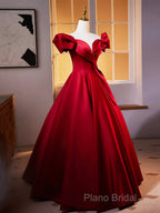 Dark Red Satin Long Formal Prom Dresses, Off The Shoulder A-Line Formal Dresses