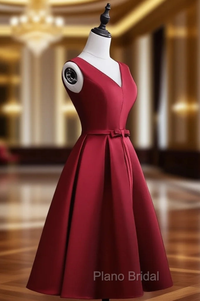Dark Red Satin Short Homecoming Dresses, Lovely Bridesmaid Dresses