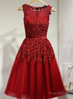 Dark Red Tulle Knee Length Party Dress, Wine Red Homecoming Dress