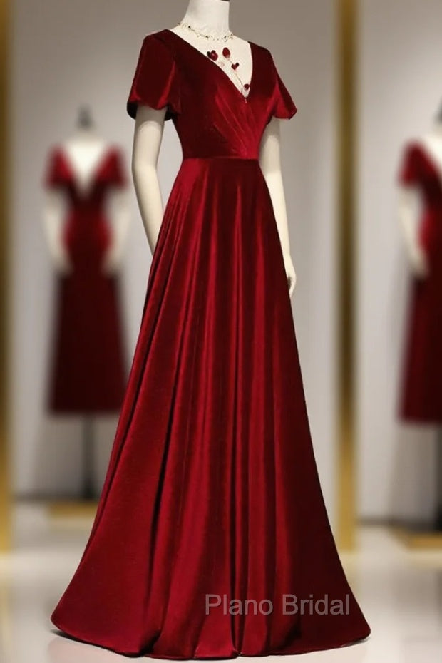 Dark Red Velvet Long Formal Prom Dresses, Charming Formal Gown Secondary image