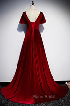 Dark Red Velvet Long Formal Prom Dresses, Charming Formal Gown
