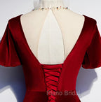 Dark Red Velvet Long Formal Prom Dresses, Charming Formal Gown