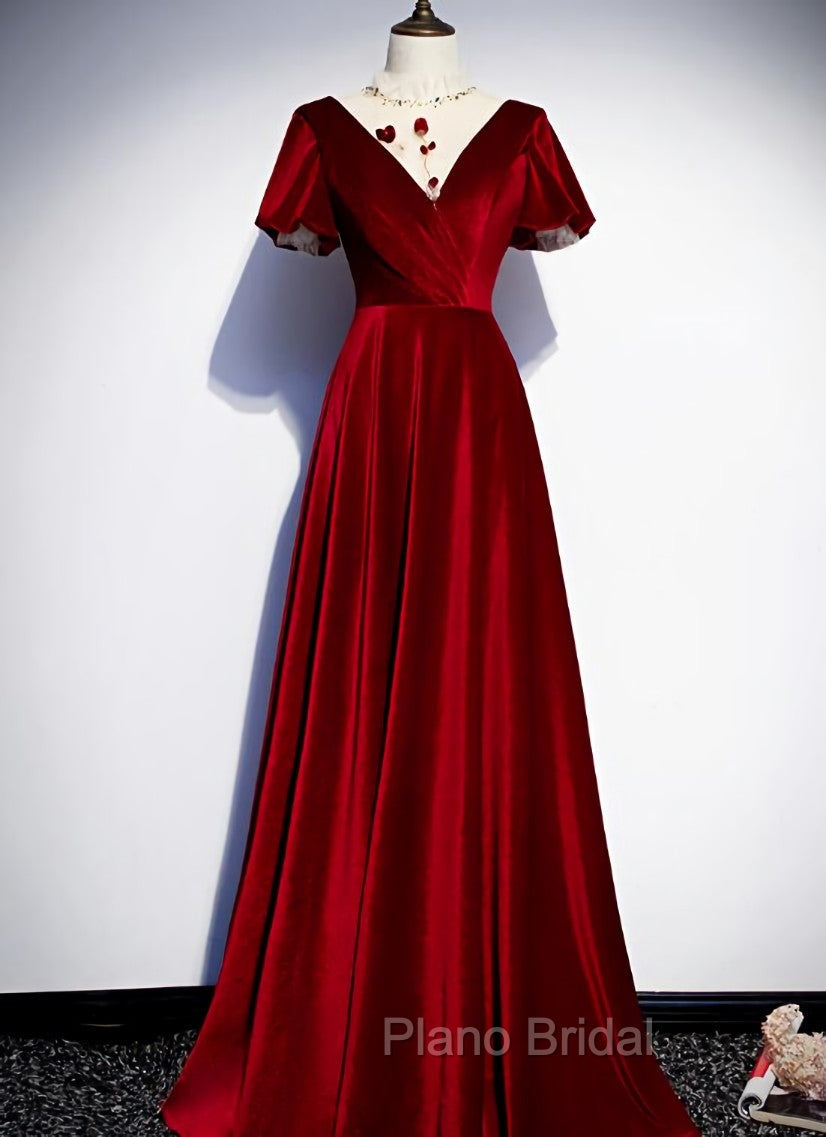 Dark Red Velvet Long Formal Prom Dresses, Charming Formal Gown Main image