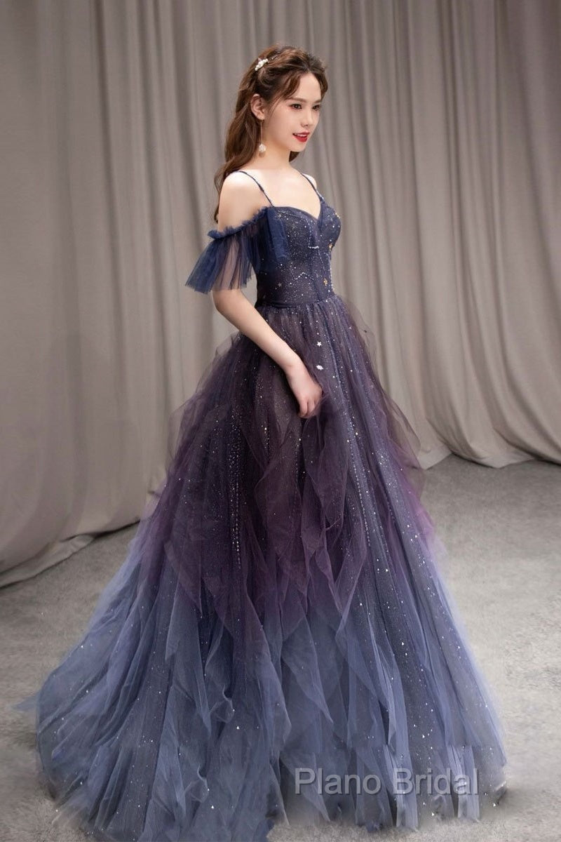 Dark Starry Sky Purple Tulle Long Formal Prom Dresses Purple Formal Dresses Secondary image