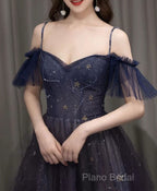 Dark Starry Sky Purple Tulle Long Formal Prom Dresses Purple Formal Dresses