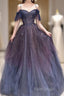 Dark Starry Sky Purple Tulle Long Formal Prom Dresses Purple Formal Dresses