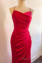 Straps Red Ruched Mermaid Long Prom Dresses