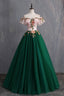 Deep Green Tulle Off Shoulder Long Customize Formal Prom Dresses, Formal Evening Dresses With Sleeve
