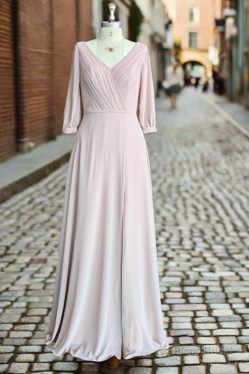 Deep V-neck 1/2 Sleeves Chiffon Max Dresses Side-Slit Floor-Length Bridesmaid Dress Secondary image