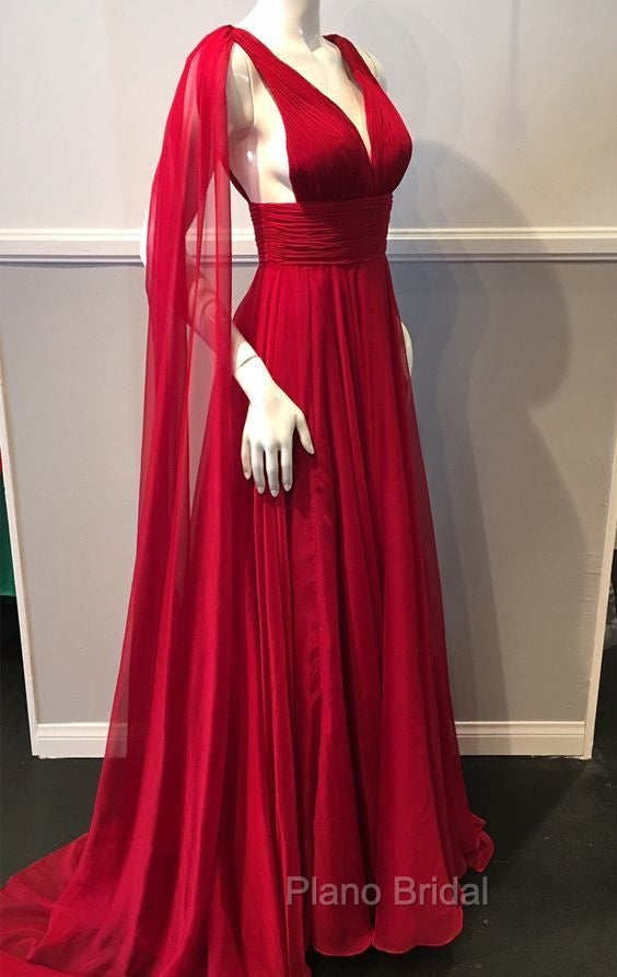 Deep V Neck Chiffon Long Formal Prom Dresses Simple Formal Prom Gown