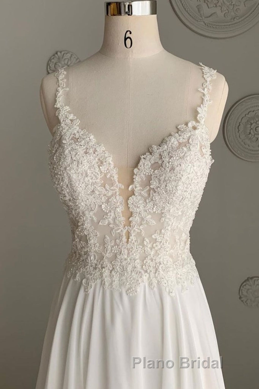 Deep V Neck White Lace Long Formal Prom Dress, Long White Formal Dress, White Lace Evening Dress, White Bridesmaid Dress Secondary image