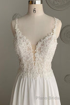 Deep V Neck White Lace Long Formal Prom Dress, Long White Formal Dress, White Lace Evening Dress, White Bridesmaid Dress
