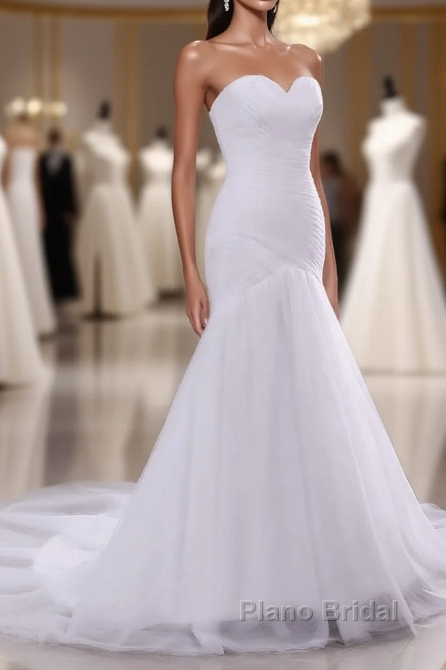 Delicate Ruffle Tulle Sweetheart Strapless Mermaid Wedding Dresses Main image