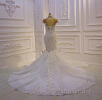 Delicate Sleeveless Beading Sheer Tulle Appliques Mermaid Sparkling Wedding Dresses