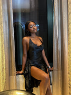Designer Black Low-Cut Slit 21St Birthday Homecoming Dresses