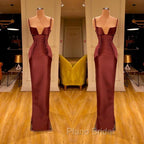 Designer Burgundy Spaghetti-Straps Mermaid Formal Prom Dresses Long With Ruched