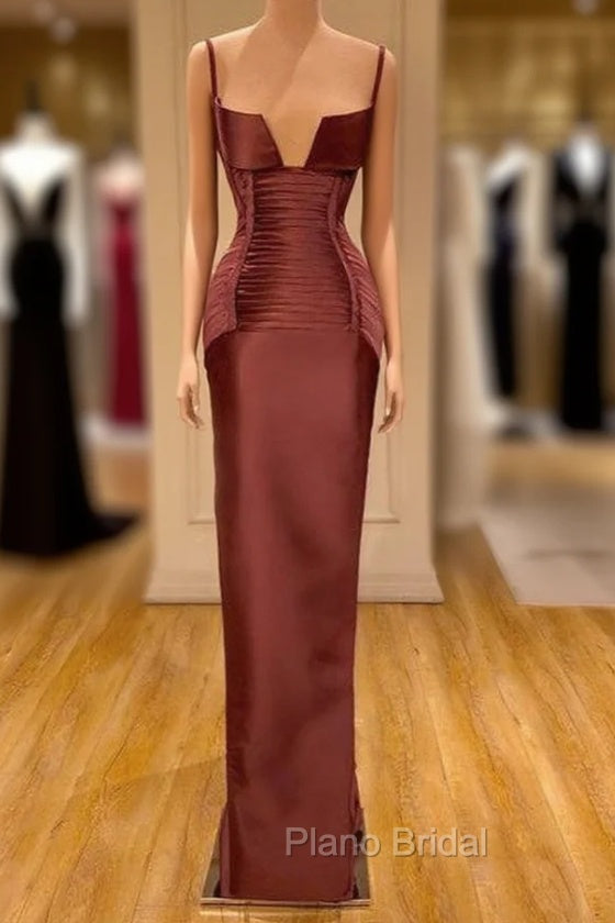 Designer Burgundy Spaghetti-Straps Mermaid Formal Prom Dresses Long With Ruched Main image