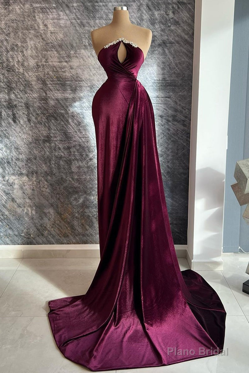 Designer Burgundy Velvet Long Sleeves Prom Dress With Train,Gala Dresses Elegant Main image