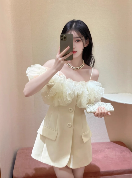 Designer Suit Ruffled Satin Suspenders Birthday Skirt Homecoming Dresses